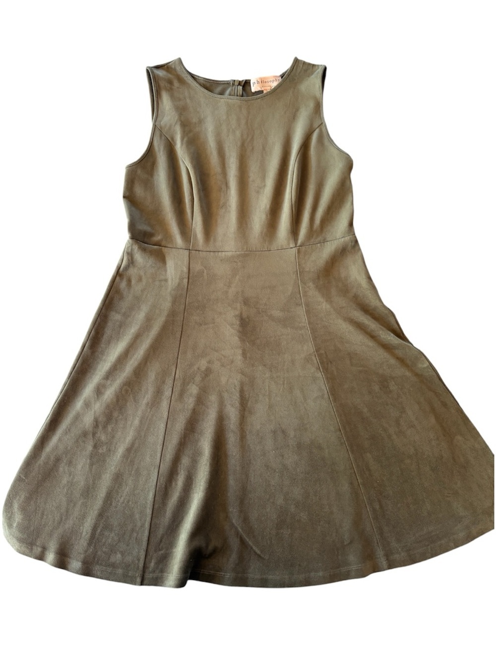 BRAND NEW Philosophy Faux Leather Sleeveless Olive Green Mini Dress Size 14